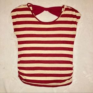 Burgundy & Cream Dolman Sleeve Top with Bow